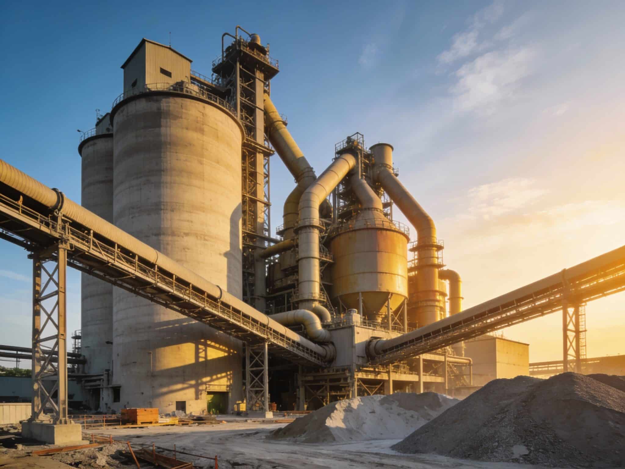 Vue d'une cimenterie moderne illustrant la capacité de production industrielle, composante majeure du calcul de l'Indice Cemantix pour les investisseurs.