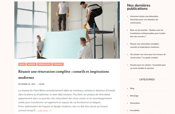 Interface du blog TravauxMakers.fr